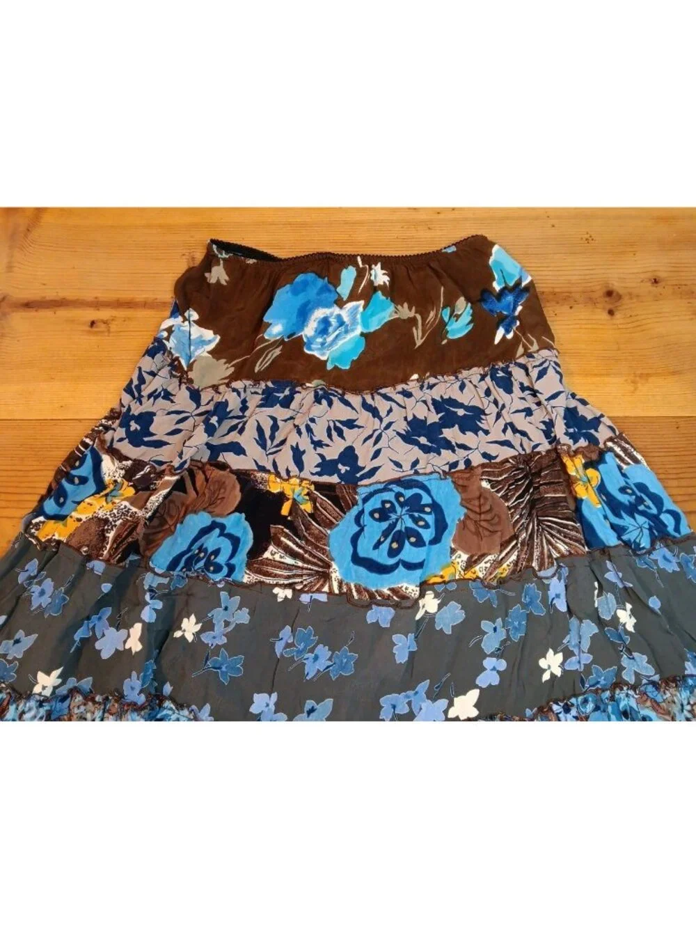 Vtg Stonebridge Maxi Skirt Womens Petite PS SHEER Floral Ruffle Tiered Pull On